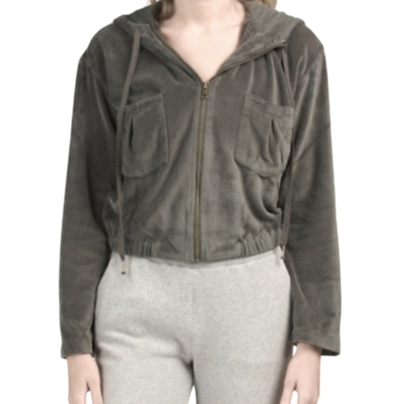*Young, Fabulous and Broke gray velour cropped hoodie, full zip, size Sma… - Picture 3 of 11